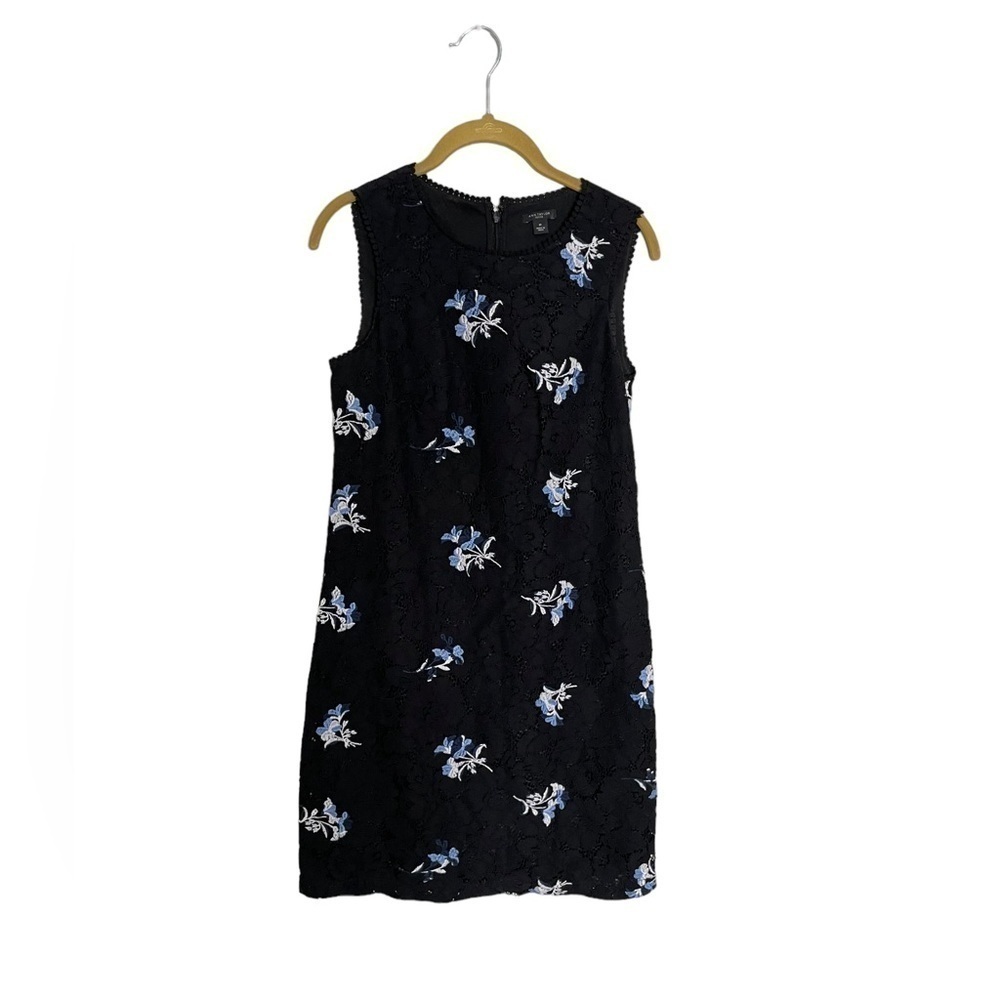 Ann Taylor Black Lace Embroidered Floral Sleeveless Dress 0 Petite
